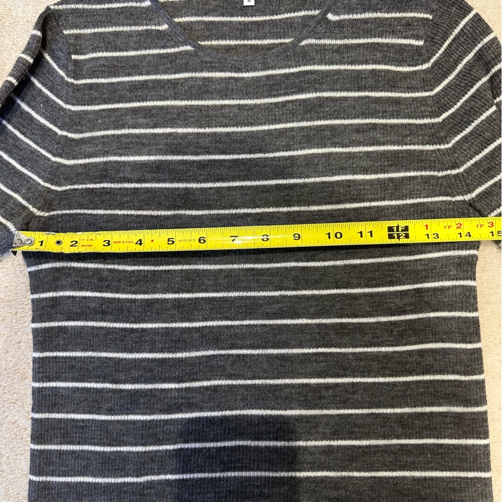 Vince Gray and White Striped Crew Neck Sweater - Picture 6 of 6